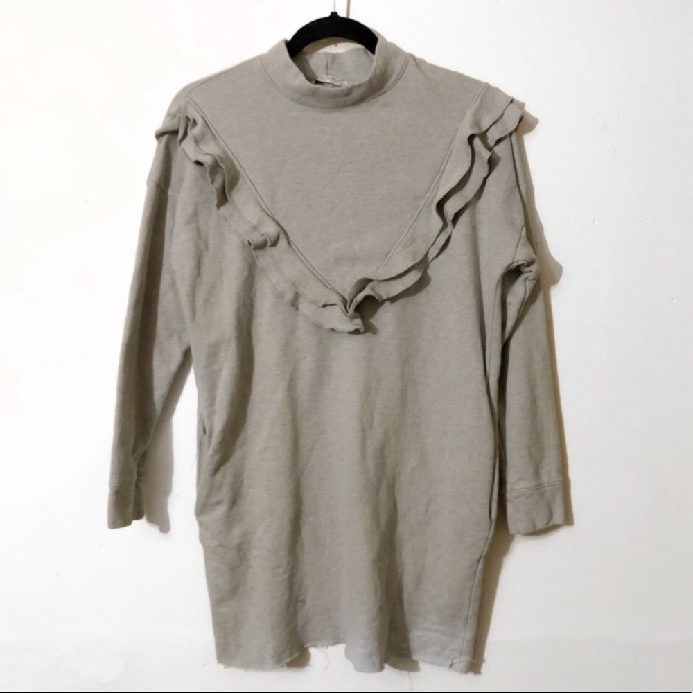 Zara Gray Ruffle Mock Neck Sweater Dress